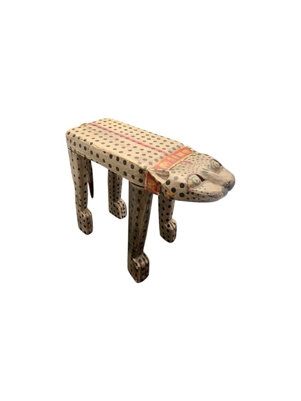 Leopard Bench Small Stool Handmade Wood Plant Stand Vintage Folk Art Decor